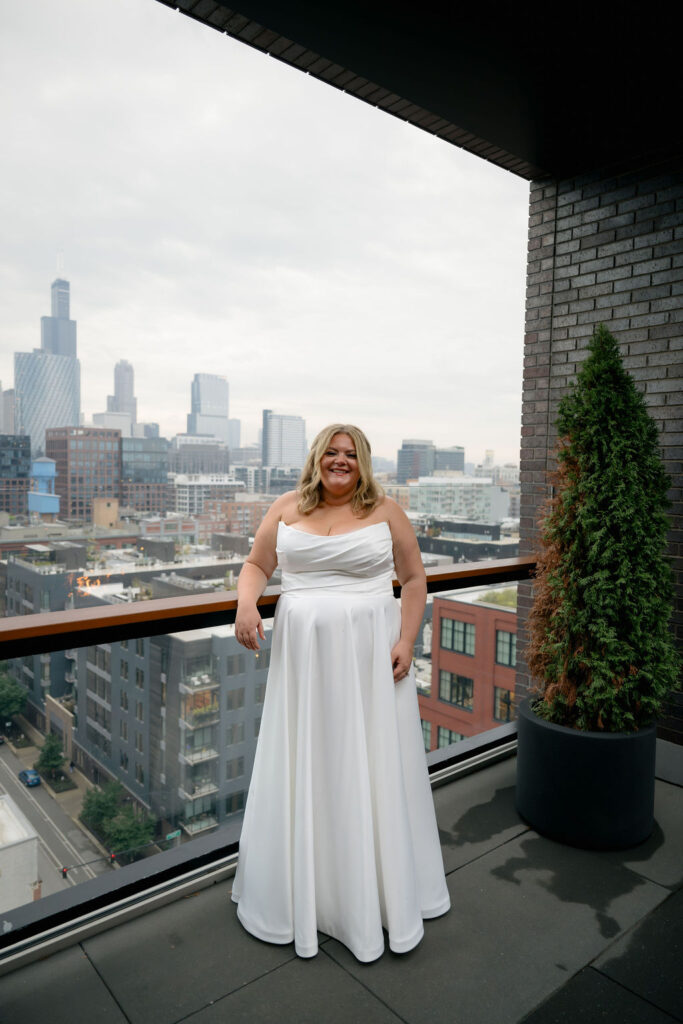 bride Chicago hotel getting ready photos in wedding dress