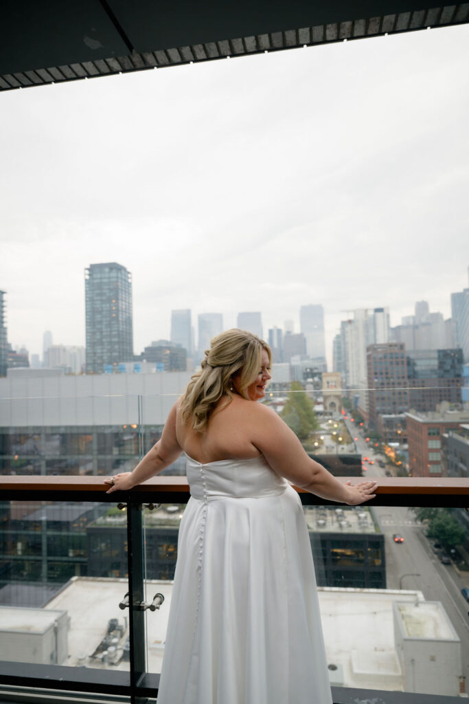 bride Chicago hotel getting ready photos in wedding dress