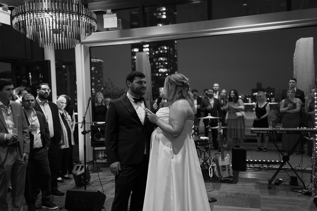 bride and groom wedding vows at reception in chicago at fiorettas in west loop