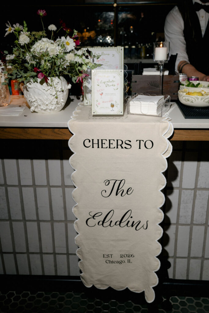 chicago wedding bar sign with custom drink menus