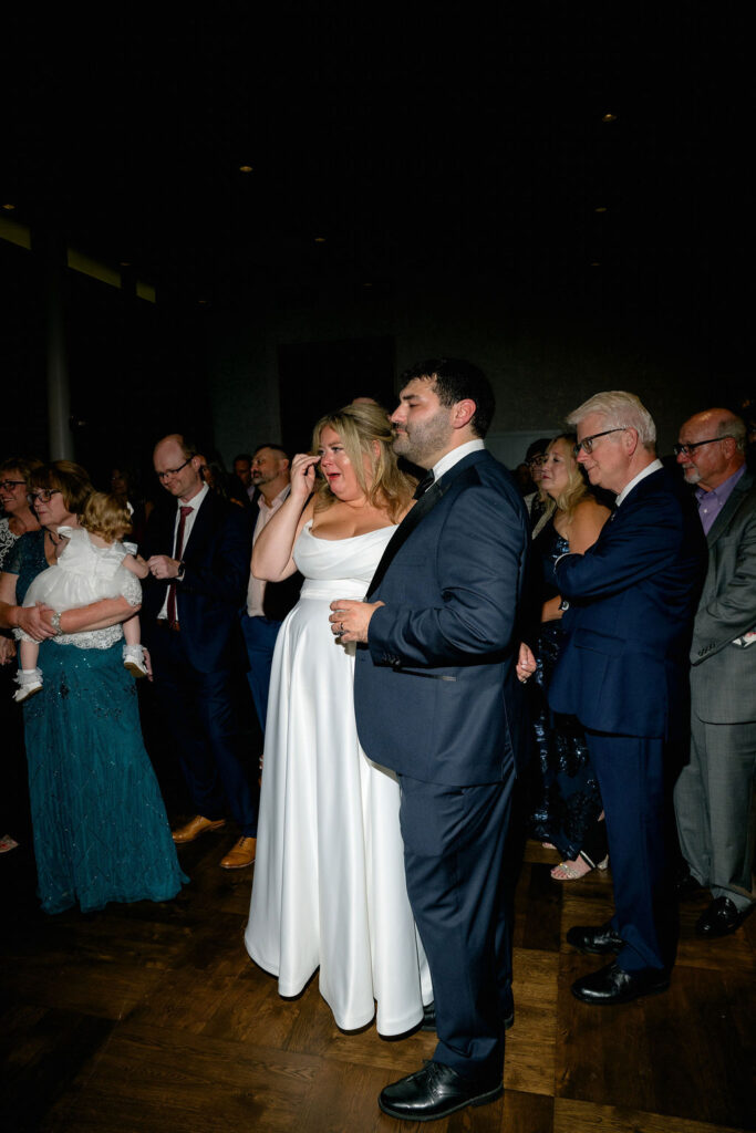 wedding speeches bride and groom reactions at Fioretta in Chicago's West Loop